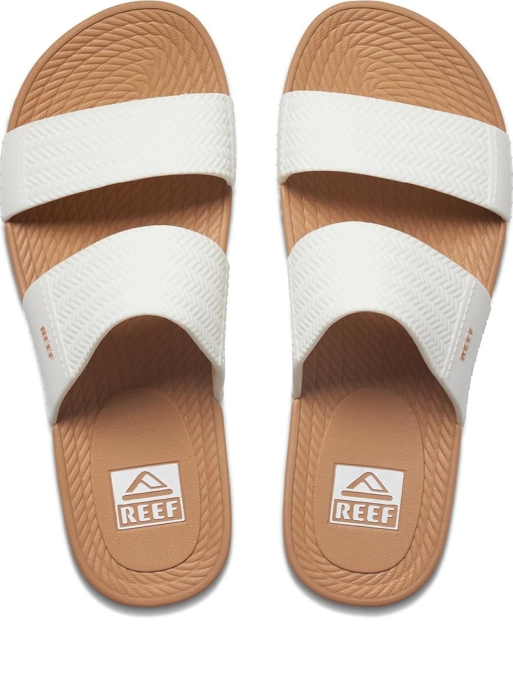 Reef White Double Strap Tan Footbed Slides